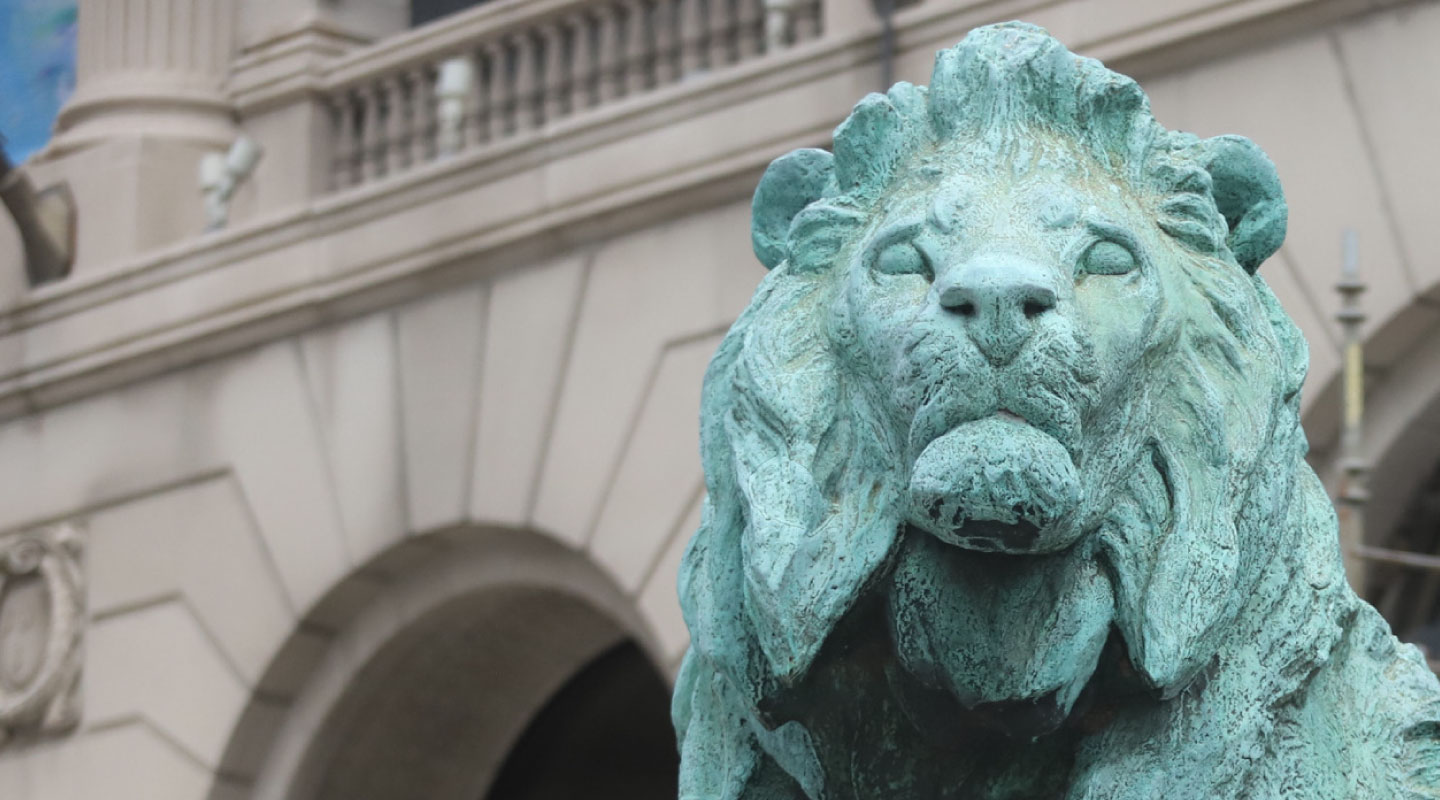 Lion sculpture in front of Art Museum